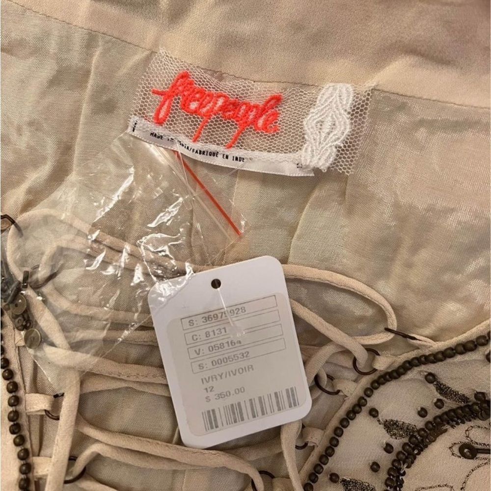 Free People Sicily Ivory beaded dress cream white statement beaded dress size 12 - Picture 4 of 7